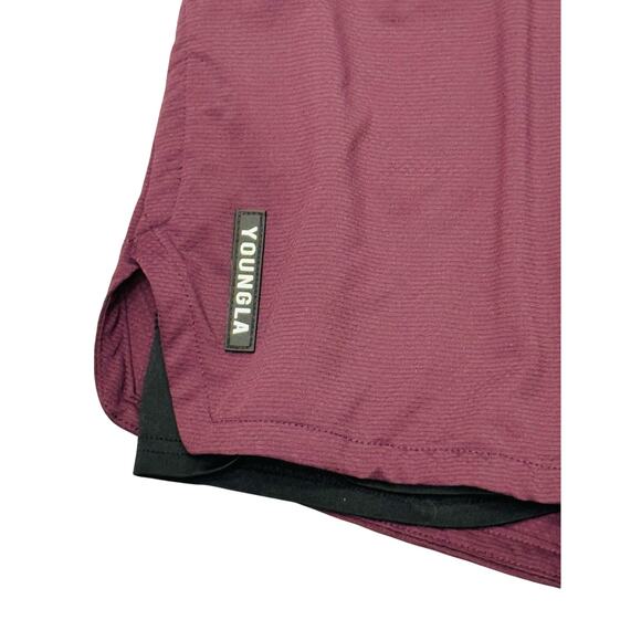 YoungLA MENS ATHLETIC WORKOUT GYM SHORTS LOGO BURGUNDY SZ M ATHLEISURE - Picture 2 of 6